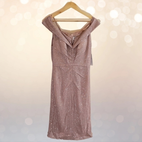 RENE Ruiz Collection Off-the-Shoulder Cocktail sparkle pink size 6 - Picture 3 of 6